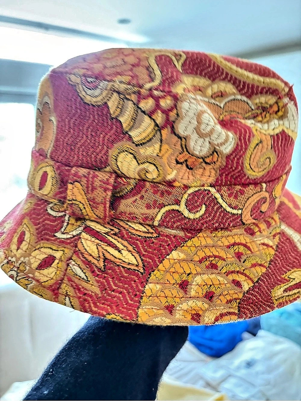 Etro Jacquard Brocade Bucket Hat Paisley Red & Gold Medium
